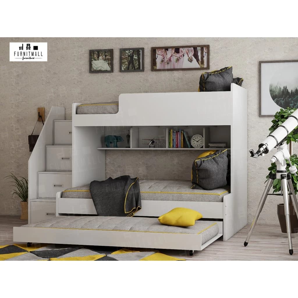 เตียงไม้2ชั้น 5+3.5, 6+3.5 ฟุต พร้อมถาด 3.5 ฟุต และบันไดกล่องลิ้นชัก https://lnwchill.com