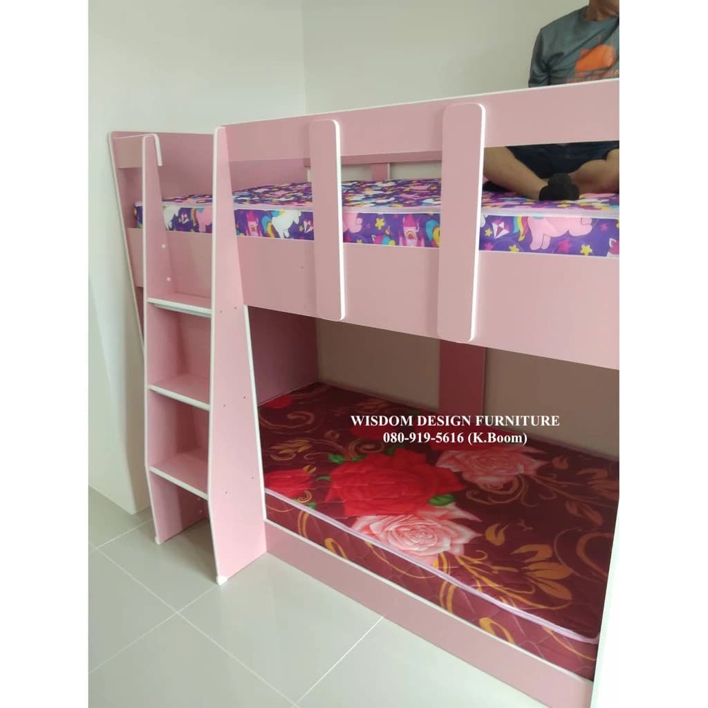 เตียงไม้ 2 ชั้น ขนาด 3.5ฟุต พร้อมที่นอน 2 ผืน รุ่น B2S352 **ตจว.มีค่าจัดส่ง สอบถามก่อนสั่งสินค้า** https://lnwchill.com