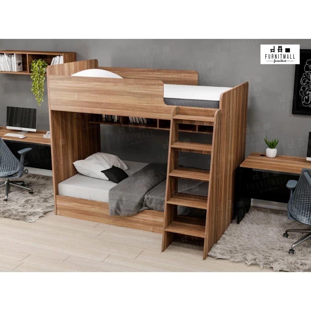 เตียงไม้สองชั้น 3.5 ฟุต บันไดหน้า สูงรวม 180 ซม. https://lnwchill.com