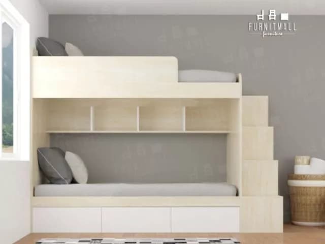 เตียงสองชั้น​ไม้​ ขนาด​ 3.5ฟุต​ พร้อมกล่องบันไดเปิดข้าง https://lnwchill.com