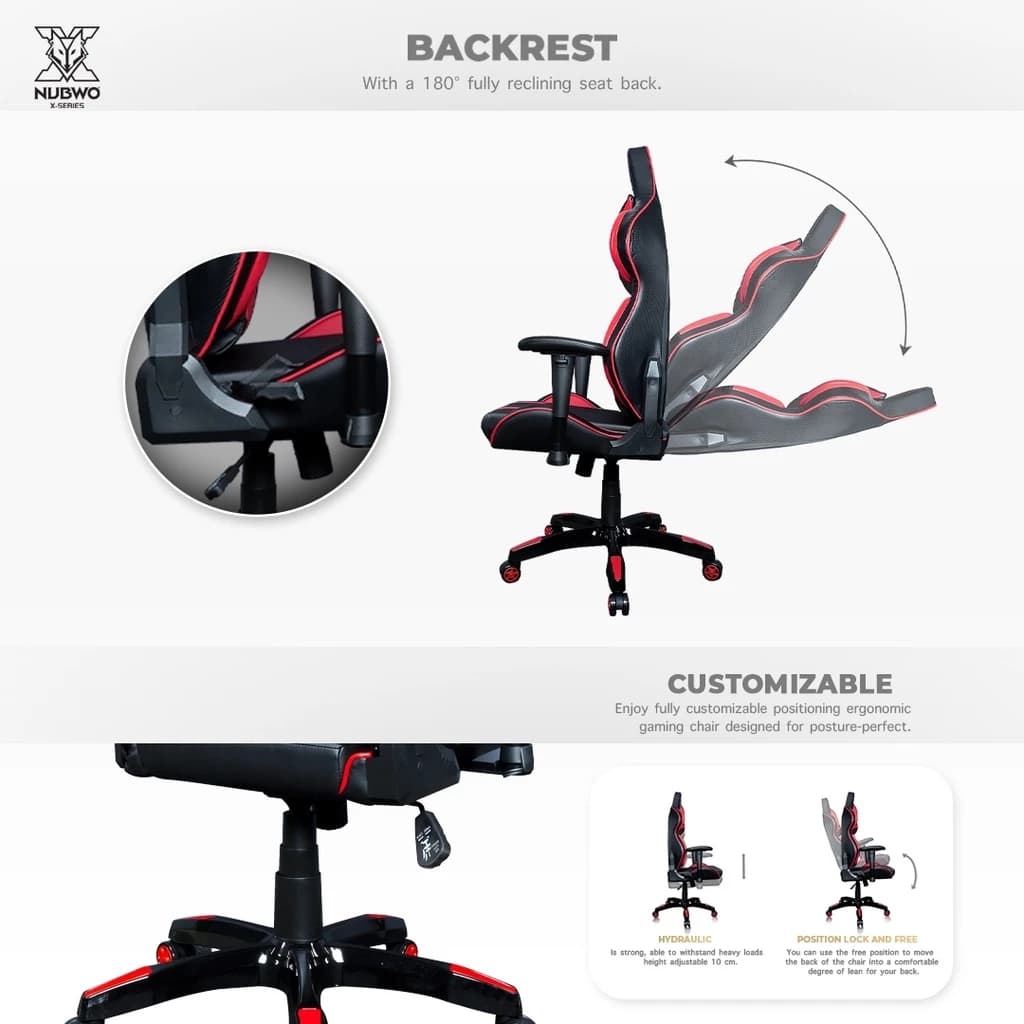 NUBWO เก้าอี้เล่นเกม เก้าอี้ทำงาน GAMING CHAIR นุ่มสบาย ตามหลักสรีระศาสตร์ รับน้ำหนักได้ถึง 180 กก. เหมาะกับคนสูง 160-180 ซม. เก้าอี้เกมมิ่ง รุ่น X105+ https://lnwchill.com