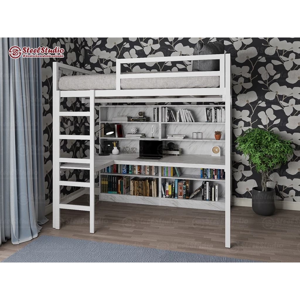 เตียงสูง5ฟุต พร้อมโต๊ะLและชั้นวางหนังสือ https://lnwchill.com