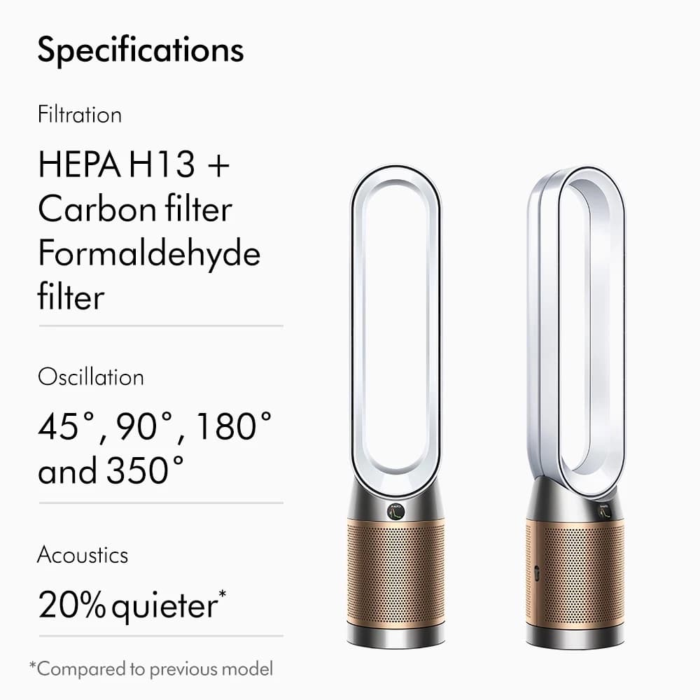 Dyson รุ่น TP09 Purifier Cool Formaldehyde เครื่องฟอกอากาศและพัดลม สีขาวทอง พร้อมเทคโนโลยีกำจัดสารฟอร์มาลดีไฮด์อย่างถาวร https://lnwchill.com
