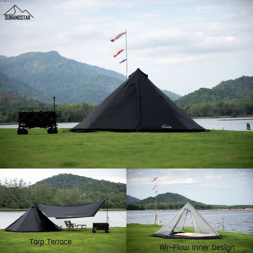 SUN&STAR TEEPEE 5P เต็นท์กระโจม ทรง8เหลี่ยม ขนาด 5-6 คน กันน้ำ กันฝน ผ้าหนา ทนทาน 210D Oxford Ripstop https://lnwchill.com