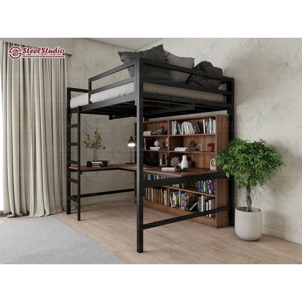 เตียงสูง5ฟุต พร้อมโต๊ะLและชั้นวางหนังสือ https://lnwchill.com