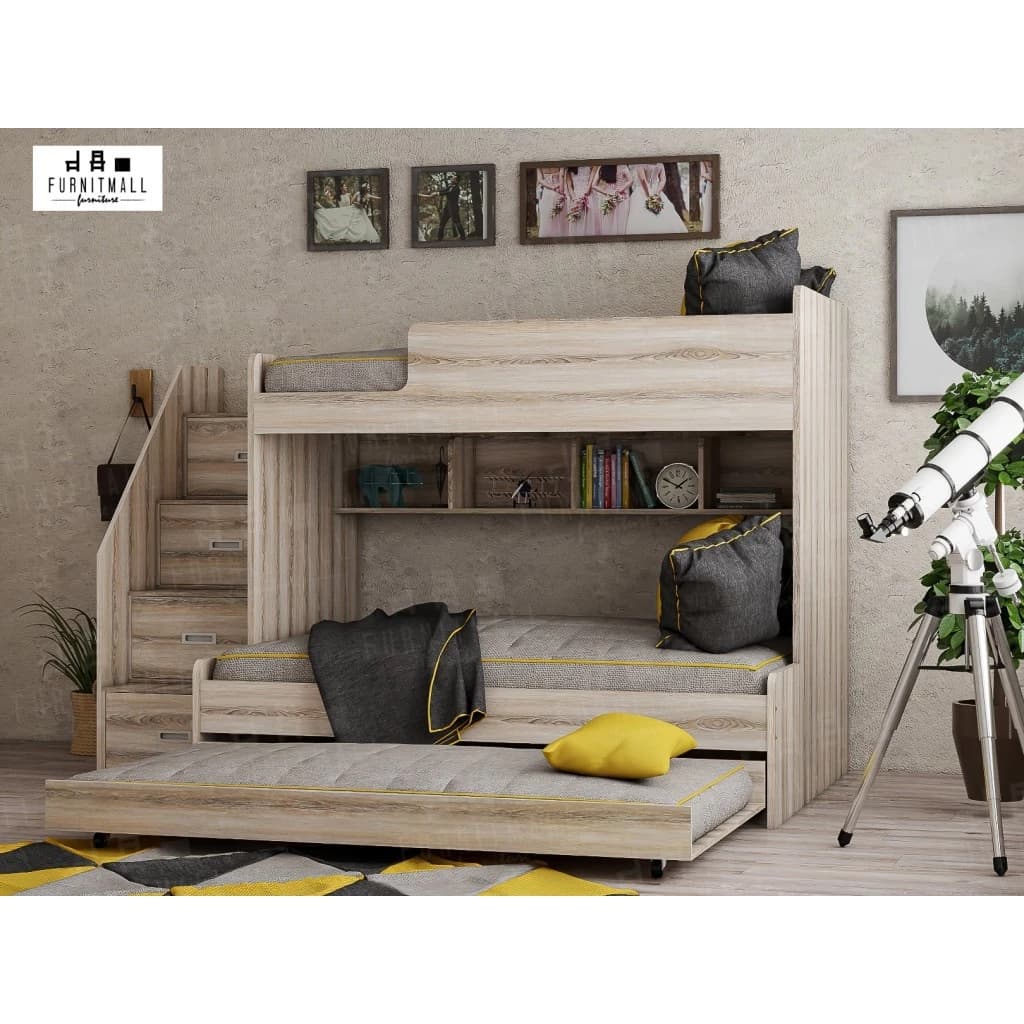 เตียงไม้2ชั้น 5+3.5, 6+3.5 ฟุต พร้อมถาด 3.5 ฟุต และบันไดกล่องลิ้นชัก https://lnwchill.com