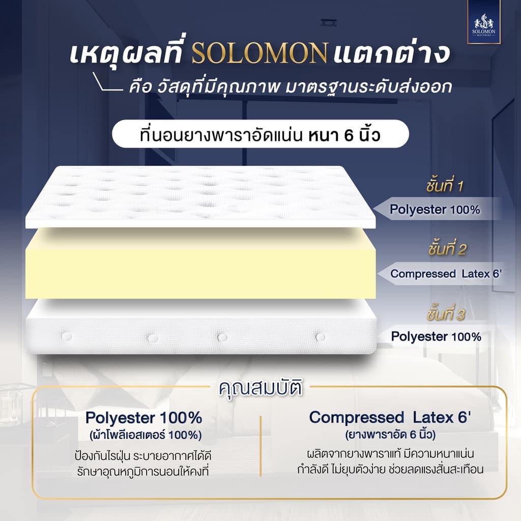 Solomon mattress รุ่น ParaSouthern ที่นอนยางพาราอัดแน่น หนา 6 นิ้ว รองรับสรีระ ลดอาการปวดหลัง https://lnwchill.com