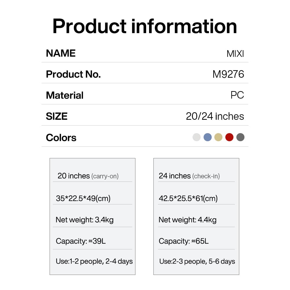 Mixi รุ่น M9276 กระเป๋าเดินทางด้ามจับกว้าง ขนาด 20 และ 24 นิ้ว พร้อมล็อค TSA ดีไซน์มีสไตล์เพื่อการเดินทางที่เหนือกว่า https://lnwchill.com
