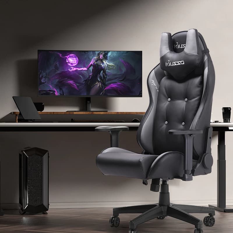 MUSSO รุ่น Matador Series เก้าอี้สีเทา เก้าอี้เบาะผ้า เก้าอี้เล่นเกมเก้าอี้คอมพิวเตอร์ปรับระดับได้ เก้าอี้สำนักงานผู้บริหารหระดับพรีเมียมออกแบบตามหลักสรีรศาสตร์ https://lnwchill.com