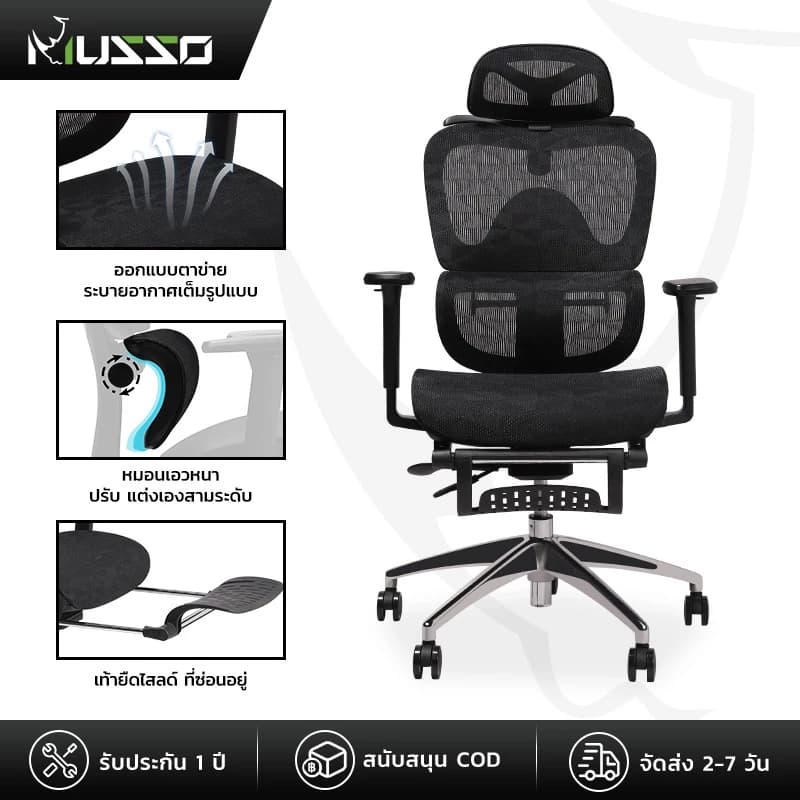 MUSSO รุ่น E600 PRO เก้าอี้สำนักงาน ergonomic ที่วางแขน 3D ปรับได้ เก้าอี้ออฟฟิศพร้อมพนักพิงศีรษะและเอวปรับได้ เก้าอี้สีเทา เก้าอี้สีดำ ราคาดี https://lnwchill.com