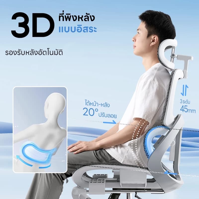 Yisong รุ่น X365 เก้าอี้สีขาว เก้าอี้สีเทา เก้าอี้ทํางาน เก้าอี้เกม เก้าอี้เกมมิ่ง Ergonomic chair ตาข่ายเย็นพิเศษ ที่วางแขนอัปเกรด 7D มีการปรับรับสรีระช่วงเอว https://lnwchill.com