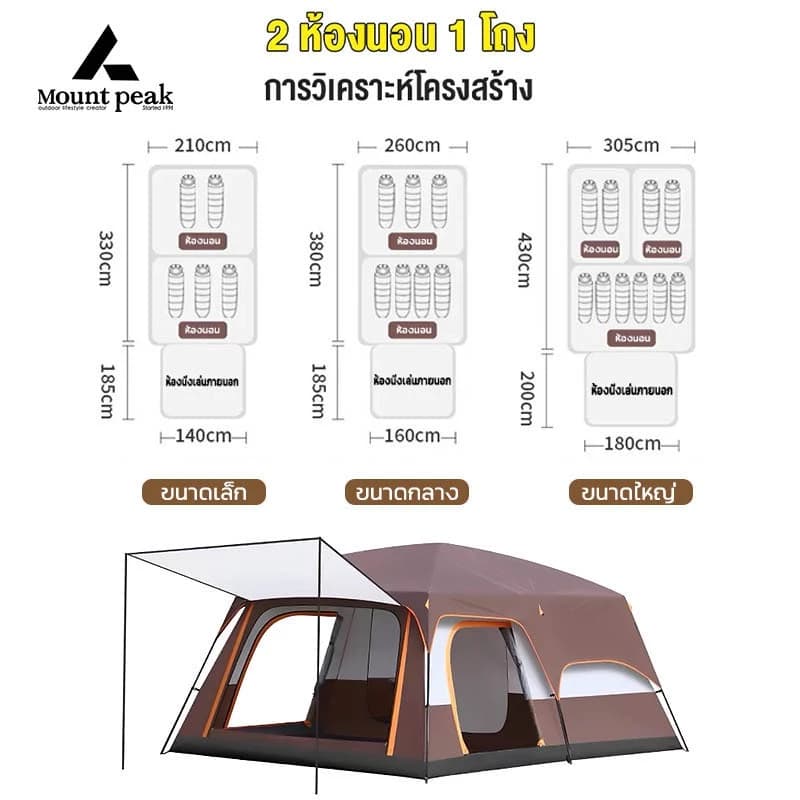 Mountainhiker เต็นท์ครอบครัว Mountpeak เต็นท์ขนาดใหญ่ สนามแคมป์ปิ้ง 2ห้องนอน2โถง จุได้ 10-12 คน https://lnwchill.com