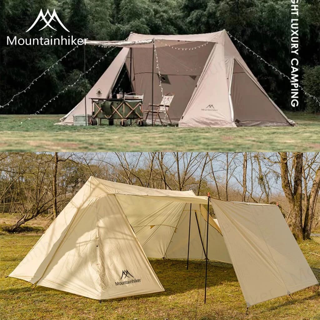 Mountainhiker Awning Tent เต็นท์ทรงกระโจม 2 ยอด จัดวางของได้อิสระ แข็งแรงทนทาน ดัชนีการกันน้ำ PU3000mm ใช้งานประมาณ 10-15 คน ขนาด 555x330x240cm https://lnwchill.com