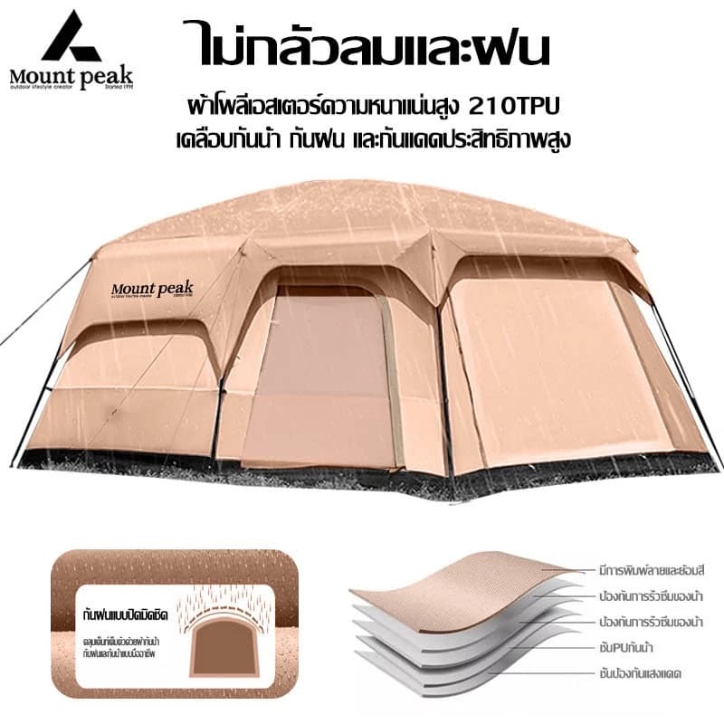Mountainhiker เต็นท์ครอบครัว เต็นท์ขนาดใหญ่ 2ห้องนอน 1 โถง จุได้ 10-12 คน 4 สี การออกแบบเต็นท์สองชั้ https://lnwchill.com