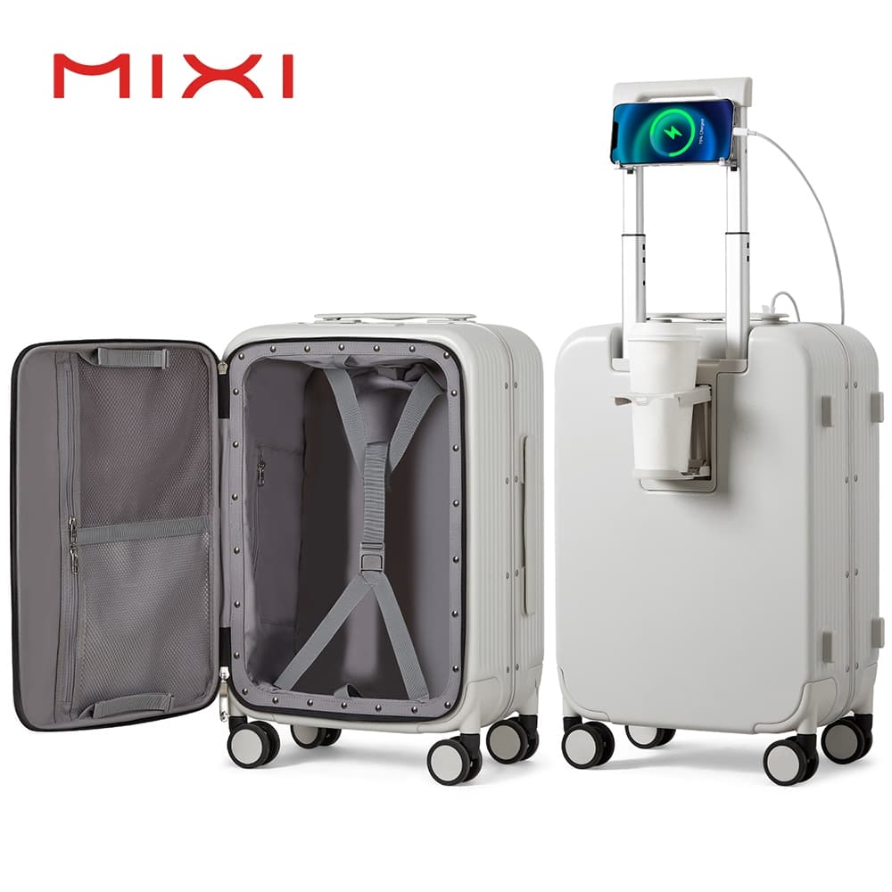 Mixi รุ่น M9286 กระเป๋าเดินทาง PC เปิดข้าง 20/24 นิ้ว พร้อมพอร์ตชาร์จ USB ที่วางแก้วและตะขอสำหรับนักเดินทางยุคใหม่ https://lnwchill.com