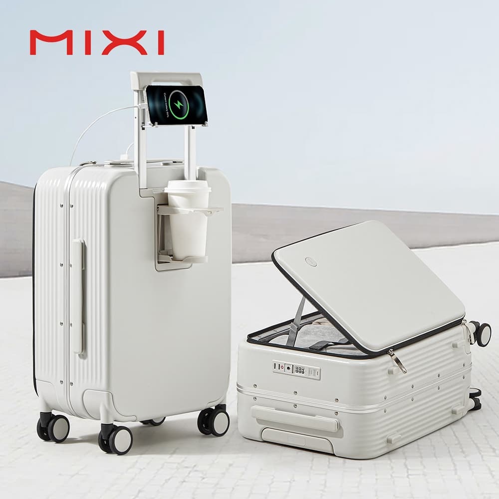 Mixi รุ่น M9286 กระเป๋าเดินทาง PC เปิดข้าง 20/24 นิ้ว พร้อมพอร์ตชาร์จ USB ที่วางแก้วและตะขอสำหรับนักเดินทางยุคใหม่ https://lnwchill.com