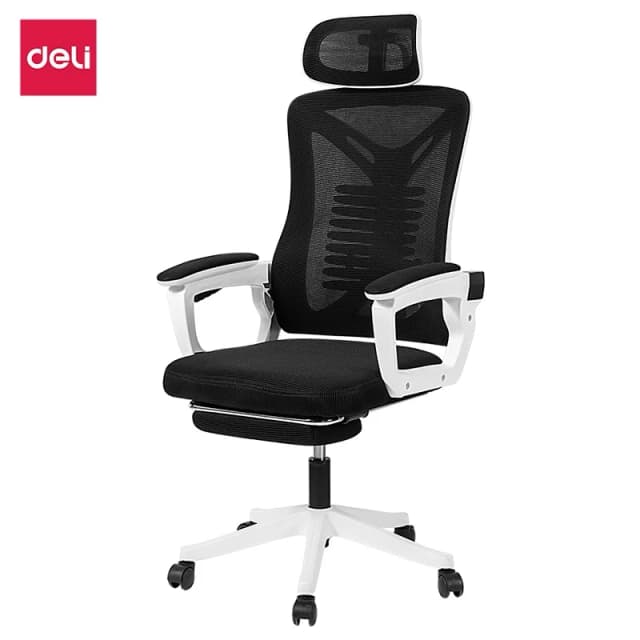 Deli เก้าอี้ทำงานเพื่อสุขภาพ Ergonomic เก้าอี้สีขาว เก้าอี้สีเทา เก้าอี้ทำงาน เก้าอี้สำนักงาน ที่นั่ง ออฟฟิศ มีหมอนรองเอวกระดูกงู ระบายอากาศดีเยี่ยม แป้นเหยียบแบบยืดหดได้ อุปกรณ์สำนักงาน Office Chair