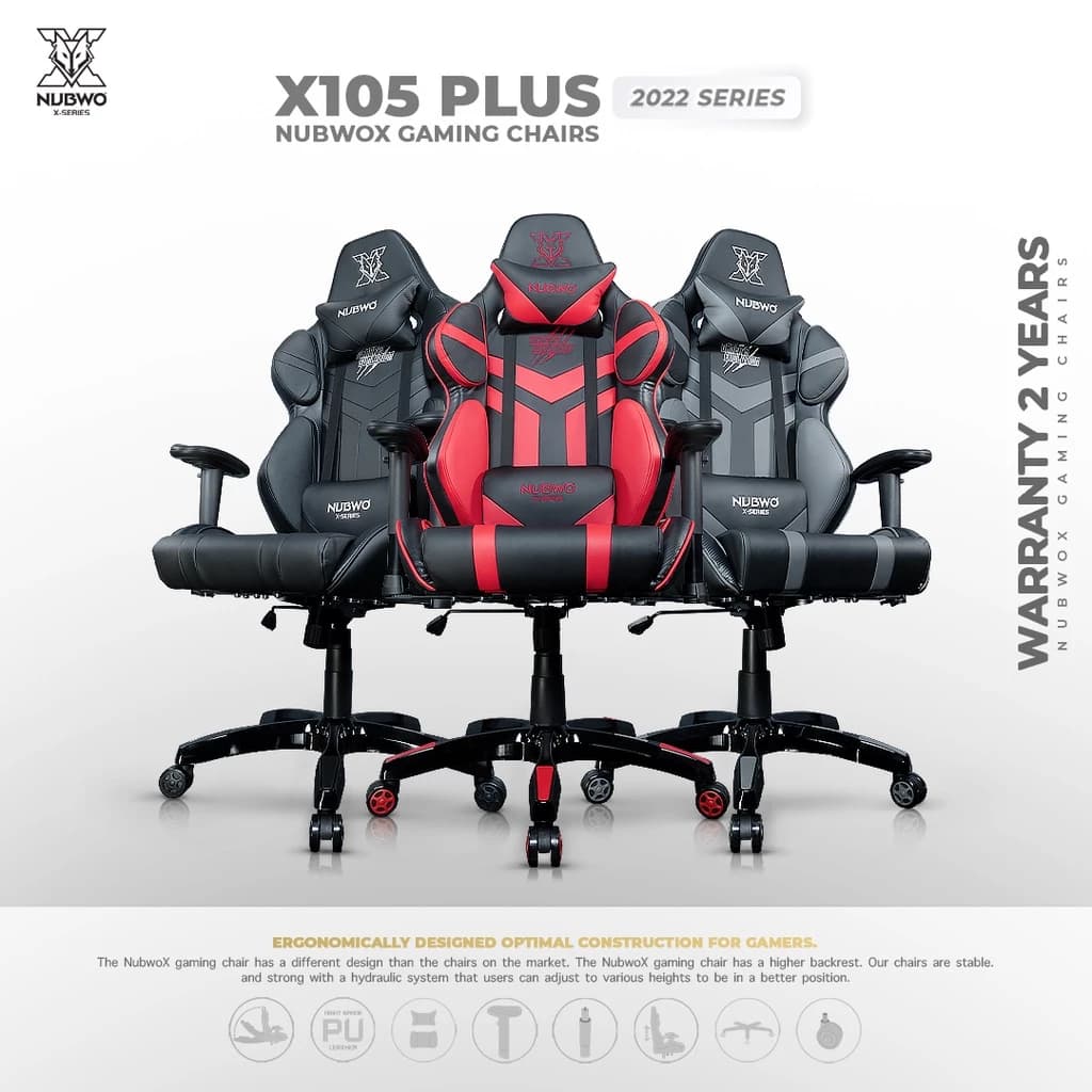 NUBWO เก้าอี้เล่นเกม เก้าอี้ทำงาน GAMING CHAIR นุ่มสบาย ตามหลักสรีระศาสตร์ รับน้ำหนักได้ถึง 180 กก. เหมาะกับคนสูง 160-180 ซม. เก้าอี้เกมมิ่ง รุ่น X105+ https://lnwchill.com
