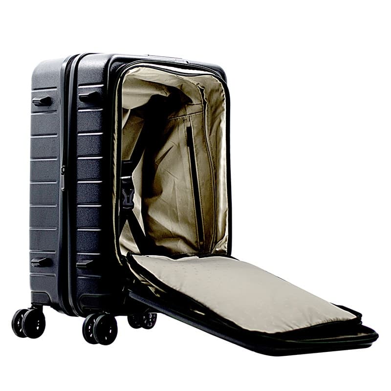 Caggioni รุ่น N20022 กระเป๋าเดินทาง PC 100% ฝาหน้า Espace สีดำ ดีไซน์พิเศษเปิดหยิบของสะดวก ประหยัดพื้นที่ใช้สอย มาพร้อมล้อคู่และระบบล็อก TSA https://lnwchill.com