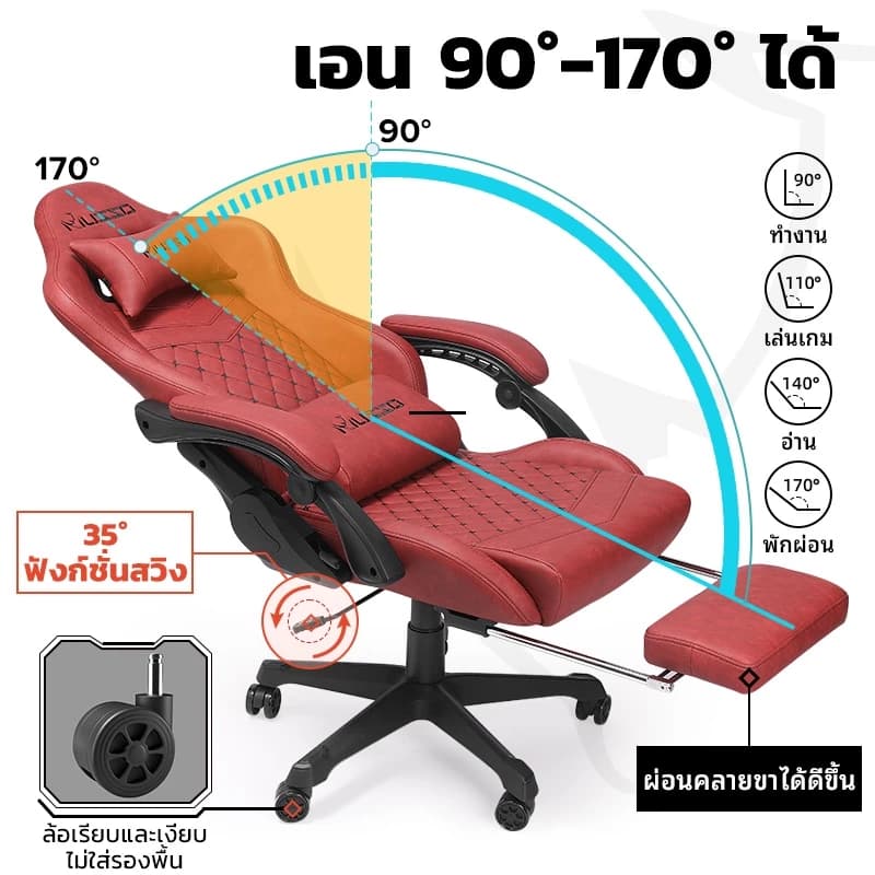 MUSSO รุ่น Shark Series เก้าอี้สีดำ สีแดง สีน้ำตาล สีเทา เก้าอี้คอมพิวเตอร์ เก้าอี้สำนักงานตามหลักสรีรศาสตร์ ลดอาการปวดเมื่อย ปรับความสูงได้ หมุนได้ ขนาดใหญ่พร้อมที่วางเท้า https://lnwchill.com