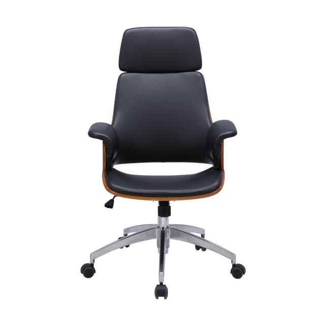 INDEX LIVING MALL เก้าอี้สำนักงานพนักพิงสูง เก้าอี้ทำงานเพื่อสุขภาพ รุ่น ดีเร็ก - สีดำ/วอลนัท เก้าอี้ผู้บริหาร เก้าอี้สีดำ เบาะหนัง