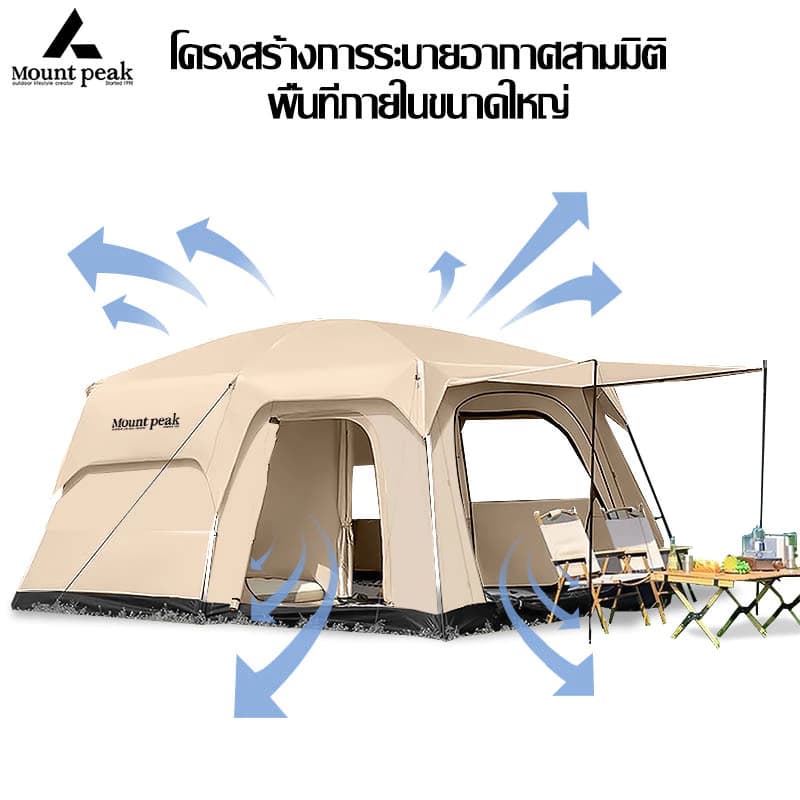Mountainhiker เต็นท์ครอบครัว เต็นท์ขนาดใหญ่ 2ห้องนอน 1 โถง จุได้ 10-12 คน 4 สี การออกแบบเต็นท์สองชั้ https://lnwchill.com