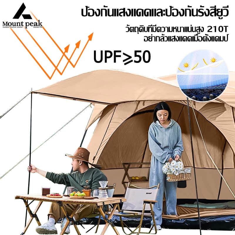 Mountainhiker เต็นท์ครอบครัว เต็นท์ขนาดใหญ่ 2ห้องนอน 1 โถง จุได้ 10-12 คน 4 สี การออกแบบเต็นท์สองชั้ https://lnwchill.com