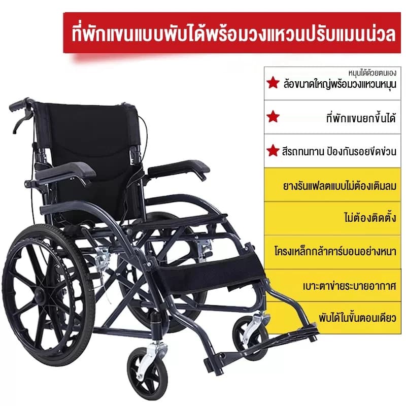 HIMIWAY รถเข็นผู้ป่วย wheelchair รถเข็นผู้ใหญ่ พับได้น้ำหนักเบาท่อเหล็กหนาสกู๊ตเตอร์ผู้สูงอายุรถเข็นแบบพกพา รถเข็นผู้ป่วยพับได้ https://lnwchill.com