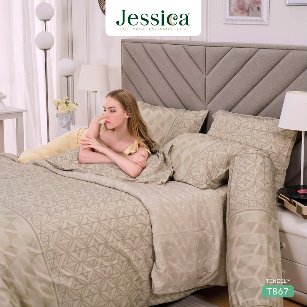 Jessica รุ่น T867 ชุดเครื่องนอน Tencel พิมพ์ลาย ให้สัมผัสที่นุ่มลื่นดุจแพรไหม ระบายอากาศดีเยี่ยม Jessica Tencel T867, ชุดเครื่องนอน Jessica พิมพ์ลาย, ผ้าปูที่นอน Tencel, ผ้านวมเจสสิก้า https://lnwchill.com