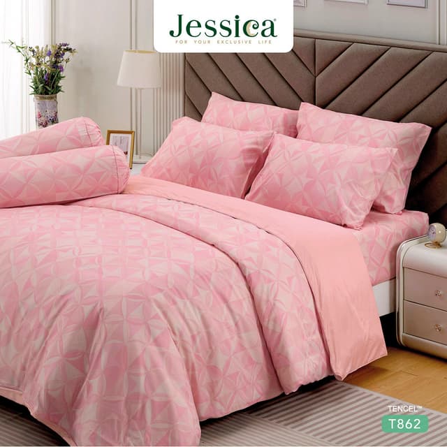 Jessica รุ่น T862 ชุดเครื่องนอนพิมพ์ลาย Tencel™ Lyocell นุ่มลื่น ระบายอากาศ ลดแบคทีเรีย Jessica Tencel, ชุดเครื่องนอน tencel, jessica tencel T862, ผ้าปูที่นอน jessica, ผ้านวม tencel, ผ้าปู