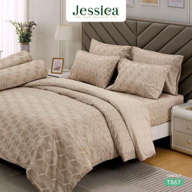 Jessica รุ่น T867 ชุดเครื่องนอน Tencel พิมพ์ลาย ให้สัมผัสที่นุ่มลื่นดุจแพรไหม ระบายอากาศดีเยี่ยม Jessica Tencel T867, ชุดเครื่องนอน Jessica พิมพ์ลาย, ผ้าปูที่นอน Tencel, ผ้านวมเจสสิก้า