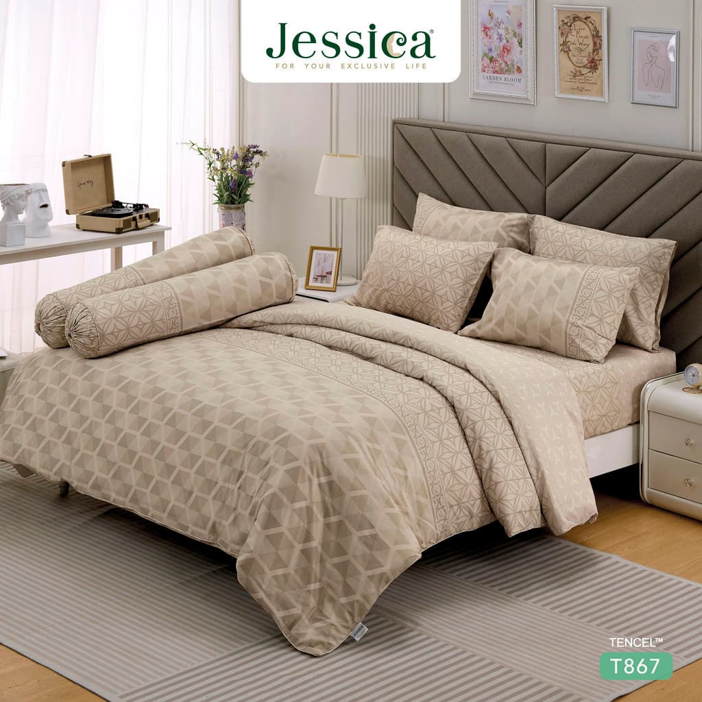 Jessica รุ่น T867 ชุดเครื่องนอน Tencel พิมพ์ลาย ให้สัมผัสที่นุ่มลื่นดุจแพรไหม ระบายอากาศดีเยี่ยม Jessica Tencel T867, ชุดเครื่องนอน Jessica พิมพ์ลาย, ผ้าปูที่นอน Tencel, ผ้านวมเจสสิก้า https://lnwchill.com