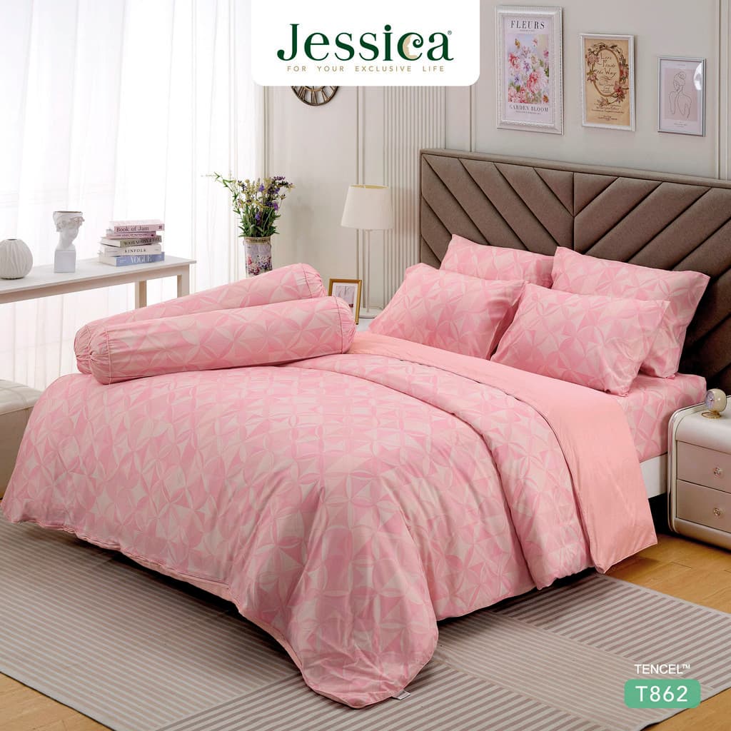 Jessica รุ่น T862 ชุดเครื่องนอนพิมพ์ลาย Tencel™ Lyocell นุ่มลื่น ระบายอากาศ ลดแบคทีเรีย Jessica Tencel, ชุดเครื่องนอน tencel, jessica tencel T862, ผ้าปูที่นอน jessica, ผ้านวม tencel, ผ้าปู https://lnwchill.com