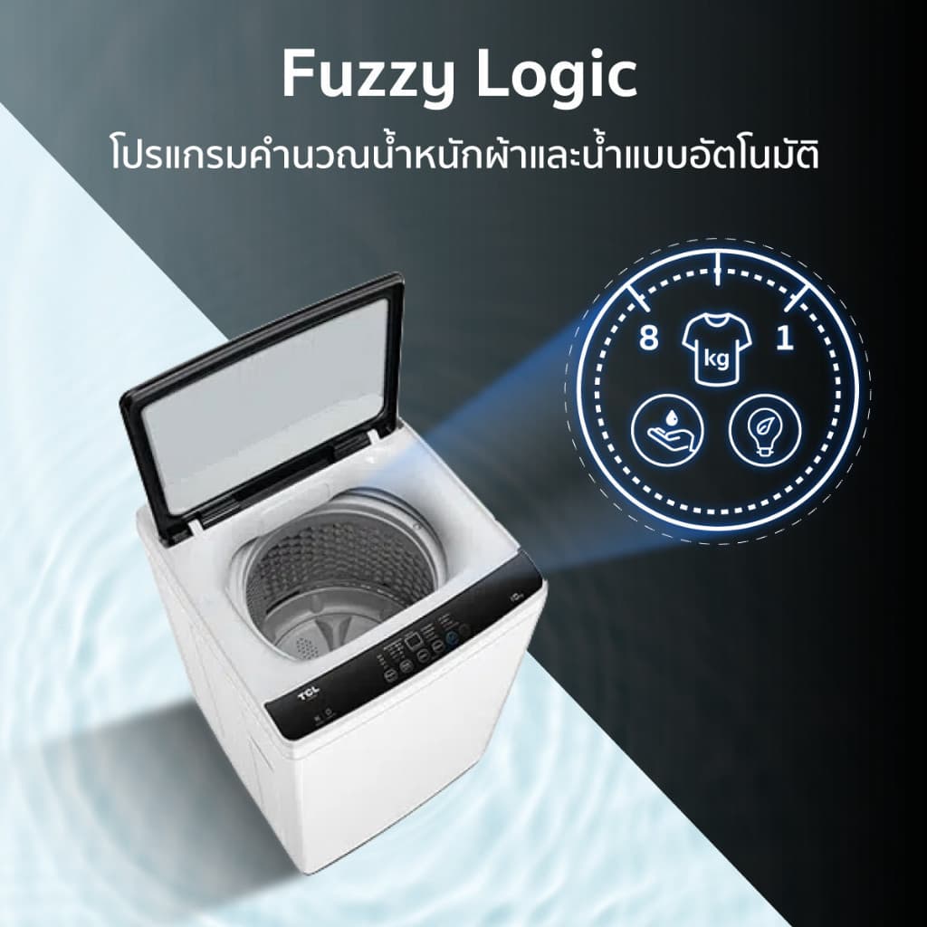 TCL รุ่น F713TLW เครื่องซักผ้าฝาบน 8 kg สีขาว ฝาครอบกระจกนิรภัย ระบบคำนวณน้ำอัตโนมัติ ใช้งานง่าย ถนอมผ้าด้วยถังซักรังผึ้ง https://lnwchill.com