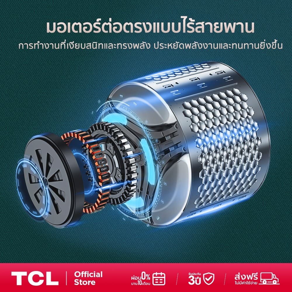 TCL รุ่น WT11EPWDG เครื่องซักอบฝาหน้า ซัก 10Kg อบ 7Kg มอเตอร์ Direct Inverter ประหยัดไฟ ทำงานเงียบ ถนอมผ้าด้วยถังซักรังผึ้ง เติมผ้าได้ทุกเวลา https://lnwchill.com
