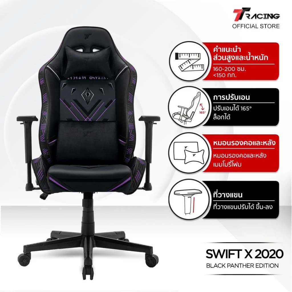 TTRacing Swift X 2020 Gaming Chair Seat เก้าอี้ Black Panther - Ant-Man Edition เก้าอี้สำนักงาน เก้าอี้เกมมิ่ง เก้าอี้เบาะ นุ่ม เกรดพรีเมี่ยม https://lnwchill.com