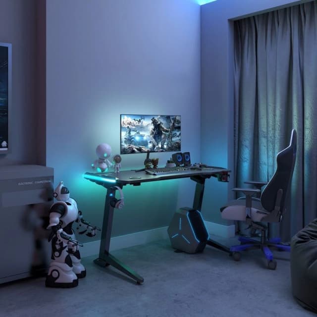 Index Living Mall รุ่นไคลน์ โต๊ะเกมมิ่งปรับระดับไฟฟ้า ผิวคาร์บอนไฟเบอร์ ลดราคาพิเศษ โต๊ะเกมมิ่งปรับระดับได้สีดำ ขนาด 130 ซม. สินค้าเกรดพรีเมี่ยม รับประกันความพึงพอใจ