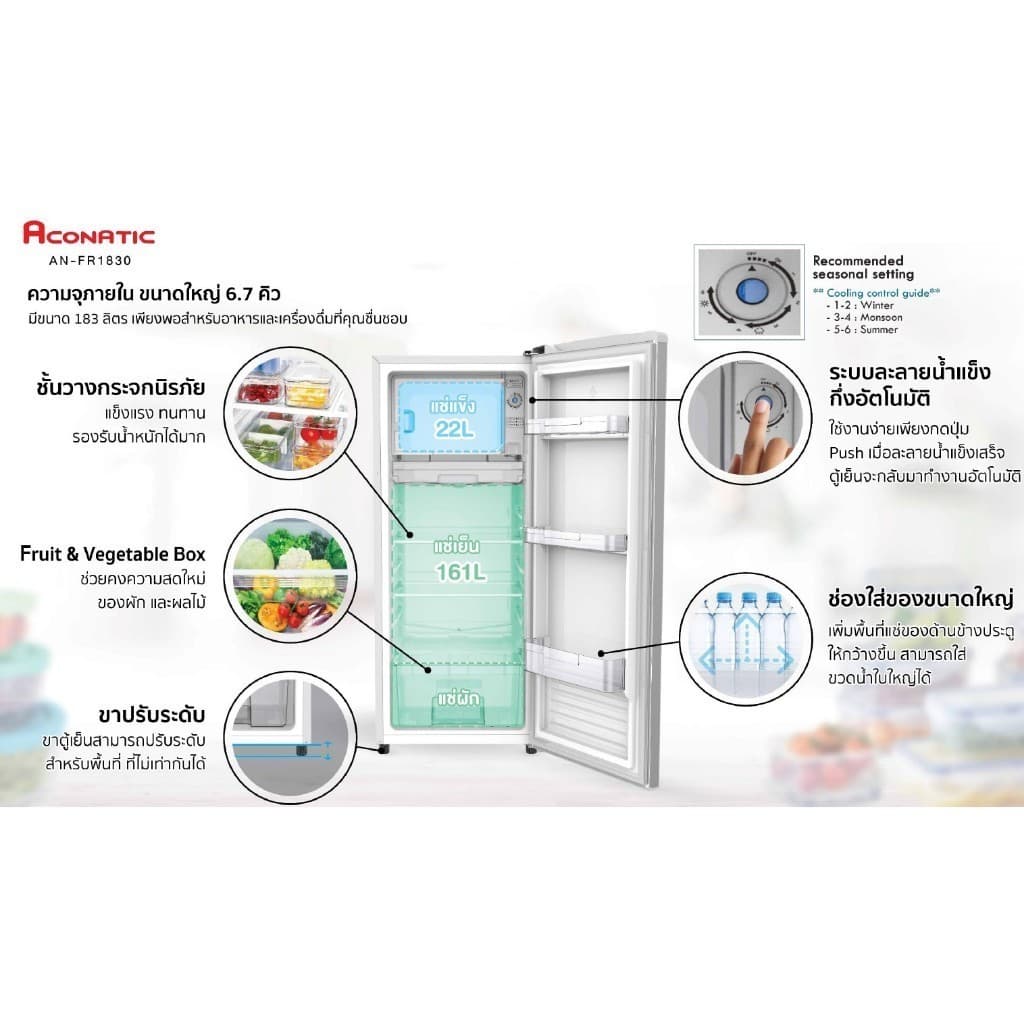 ACONATIC รุ่น AN-FR1830 ตู้เย็น 1 ประตู ขนาด 6.7 คิว สี Gray ดีไซน์ทันสมัย แข็งแรงทนทาน ประหยัดพลังงาน พร้อมชั้นวางกระจกนิรภัย https://lnwchill.com