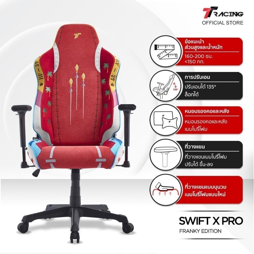 TTRacing รุ่น Swift X Pro Franky Edition เก้าอี้เกมมิ่งผ้า Air Threads ระบายอากาศ ดีไซน์สุดสร้างสรรค์เพื่อความสบายสูงสุด https://lnwchill.com