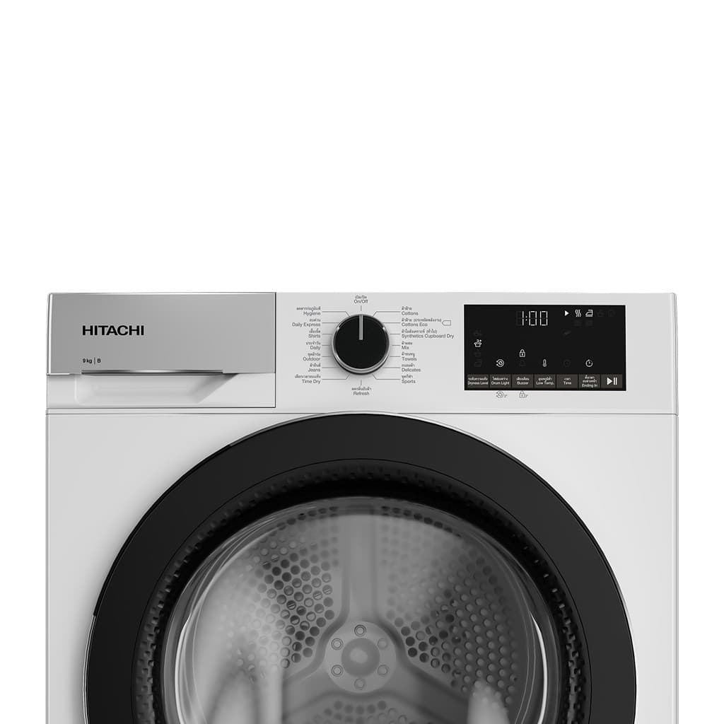 HITACHI รุ่น TD-90YFE เครื่องอบผ้าฝาหน้า 9 กก. ระบบควบแน่น อบถนอมผ้าด้วยเซนเซอร์อัจฉริยะ ป้องกันผ้าแห้งเกินไป พร้อมโปรแกรมลดสารก่อภูมิแพ้เพื่อสุขภาพ https://lnwchill.com