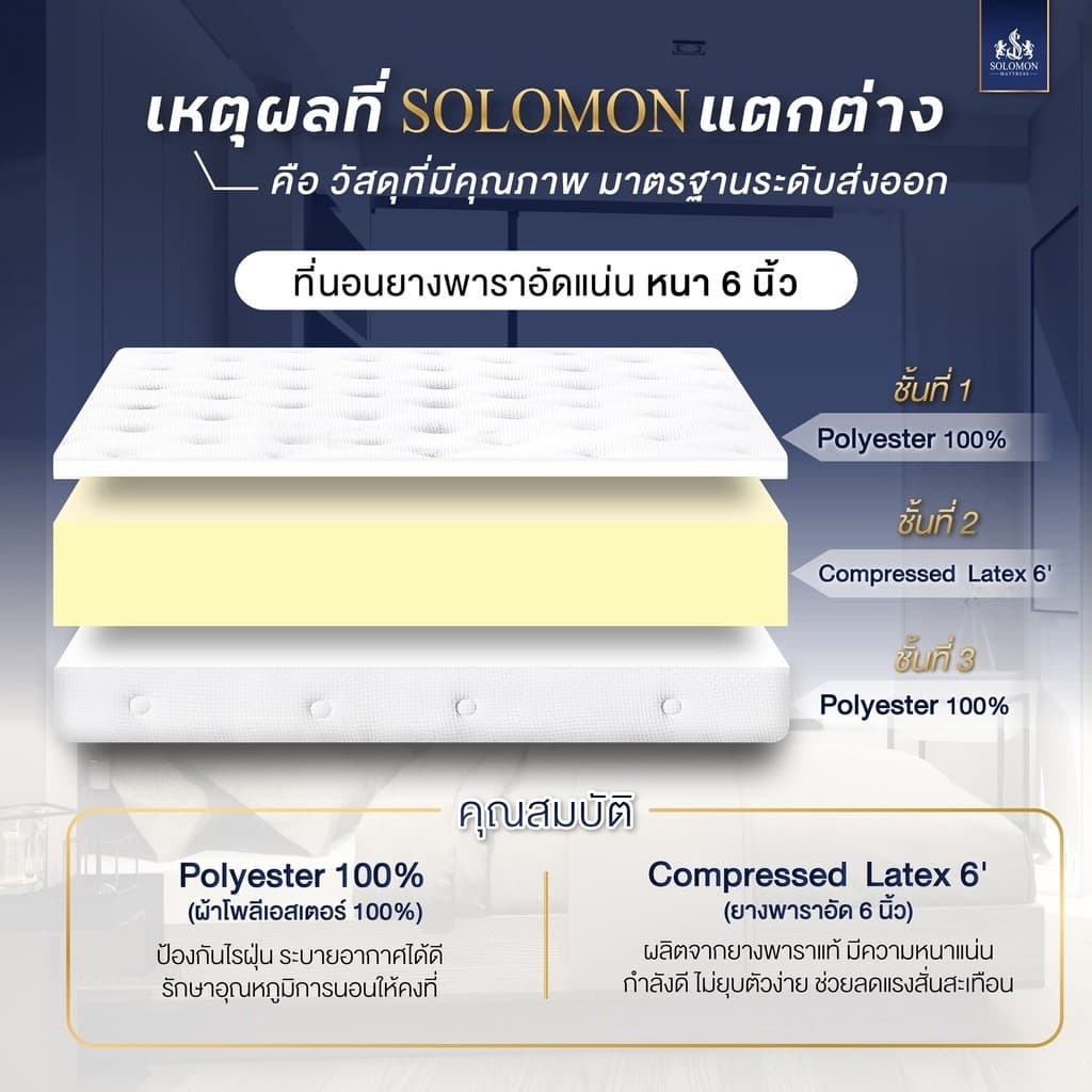 Solomon mattress รุ่น ParaSouthern ที่นอนยางพาราอัดแน่น หนา 6 นิ้ว รองรับสรีระ ลดอาการปวดหลัง https://lnwchill.com