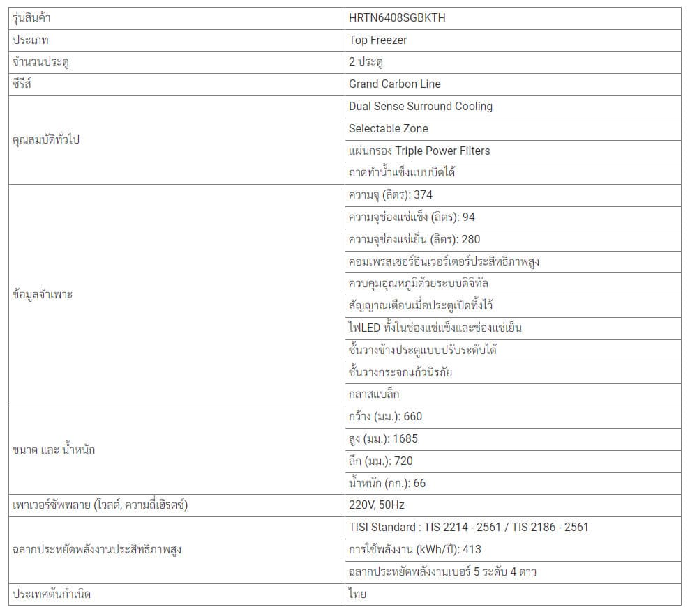 HITACHI รุ่น HRTN6408SGBKTH ตู้เย็น 2 ประตู 13.2 คิว 374 ลิตร Grand Carbon Line สีกลาสแบล็ก ประหยัดไฟเบอร์ 5 ระดับ 4 ดาว https://lnwchill.com