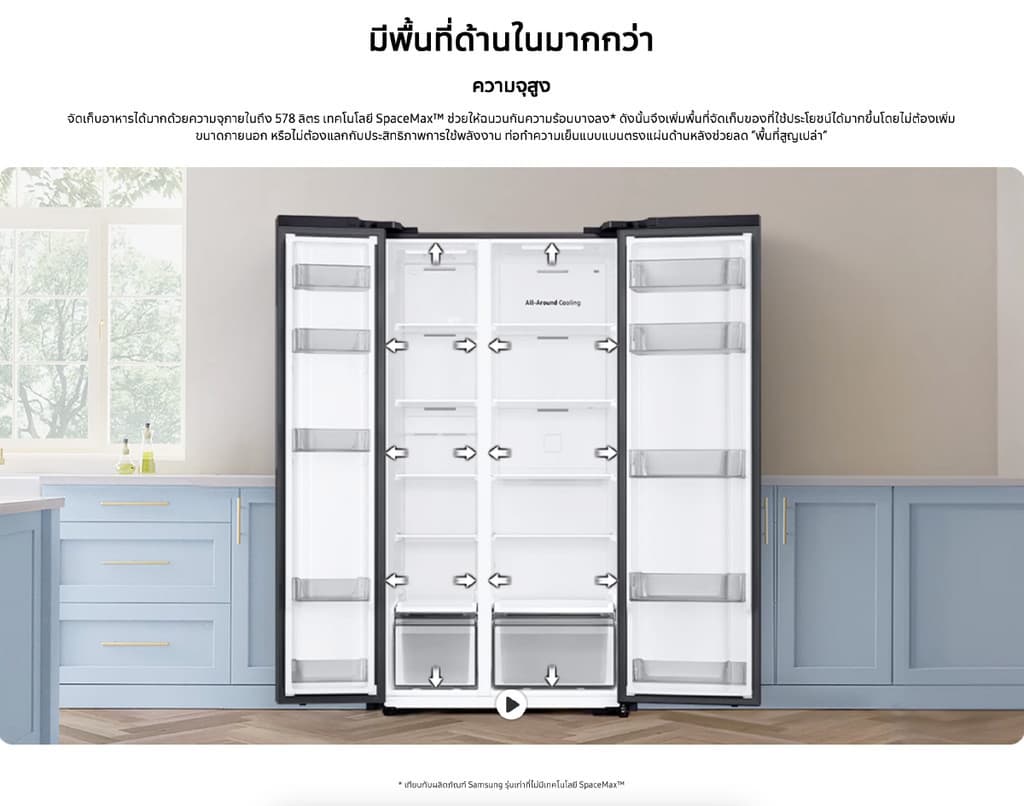 Samsung RS57DG4100B4ST ตู้เย็น Side by Side 20.4 คิว สี Gentle Black พร้อมที่กดน้ำและทำน้ำแข็งอัตโนมัติ https://lnwchill.com