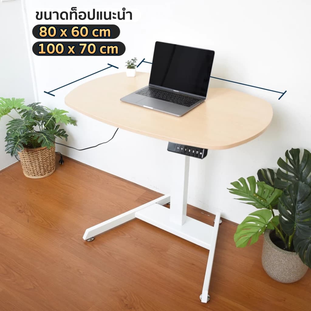 DESKSPACE (Pre-Order) โต๊ะปรับระดับขาเดียว ท็อปไม้ลามิเนต มีช่อง USB Charger ปรับความสูงได้ตั้งแต่ 60-125 cm https://lnwchill.com