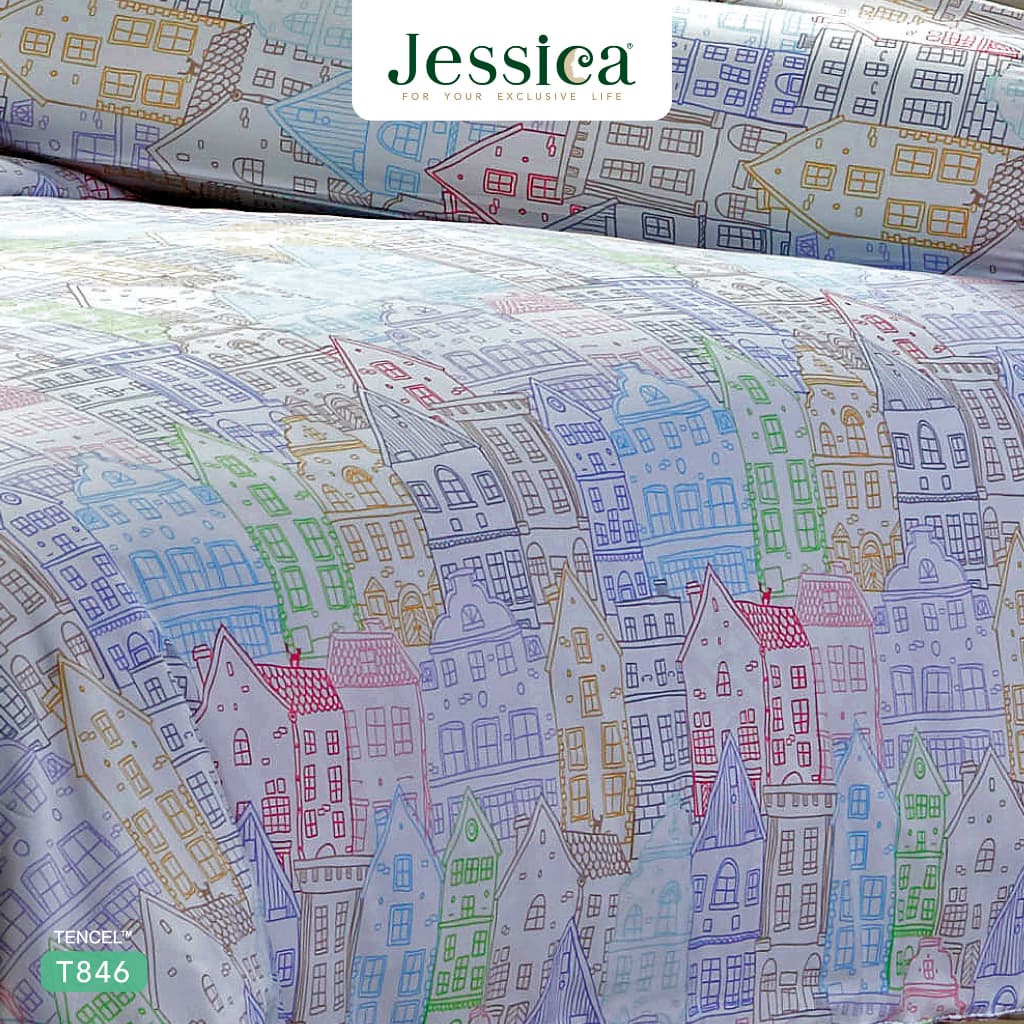 Jessica รุ่น T846 ชุดเครื่องนอน Tencel™ พิมพ์ลาย สัมผัสนุ่มลื่นดุจแพรไหม ระบายอากาศดีเยี่ยม ป้องกันแบคทีเรีย Jessica Tencel T846, ชุดเครื่องนอน Jessica, ผ้าปูที่นอน Tencel, ผ้าห่มนวม https://lnwchill.com