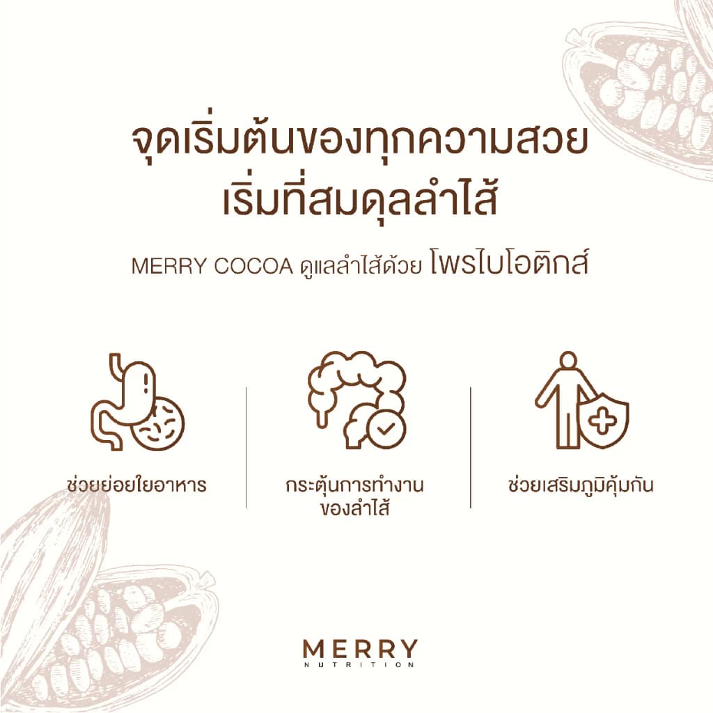 [1 แถม 1] Merry Cocoa Drink โกโก้ สูตรโพรไบโอติกส์ (Bacillus Coagulans จากญี่ปุ่น) 1แถม1 x 10 ซอง [ 20 ซอง ] https://lnwchill.com