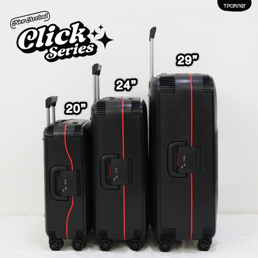 Tpartner รุ่น Click series กระเป๋าเดินทาง PP Hard Case แข็งแรงพิเศษ ระบบ Extra Security 4 Point Lock รับประกัน 3 ปี https://lnwchill.com