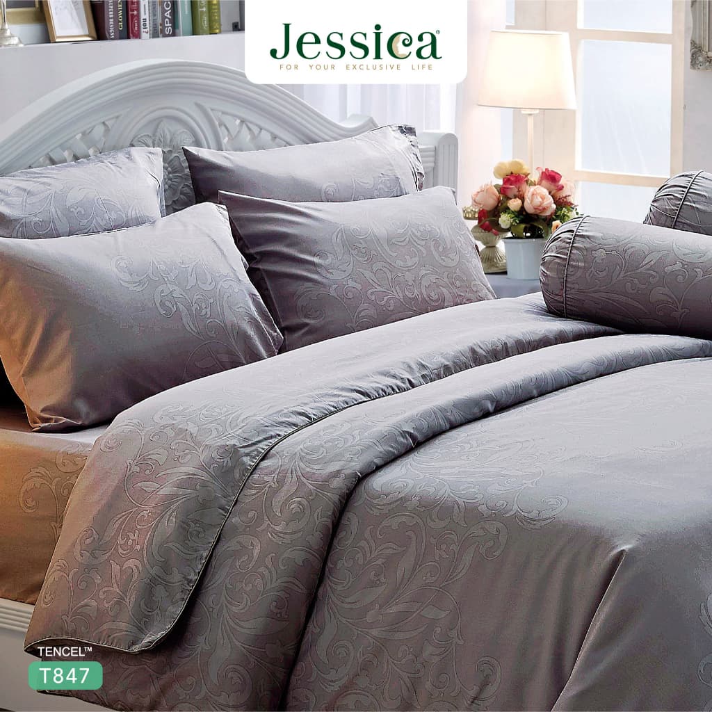 Jessica รุ่น T847 ชุดเครื่องนอน Tencel พิมพ์ลาย สัมผัสนุ่มลื่นดุจแพรไหม ระบายอากาศดีเยี่ยม ลดการสะสมของแบคทีเรีย Jessica Tencel T847, ชุดเครื่องนอน Jessica T847, ผ้าปูที่นอน Tencel, https://lnwchill.com