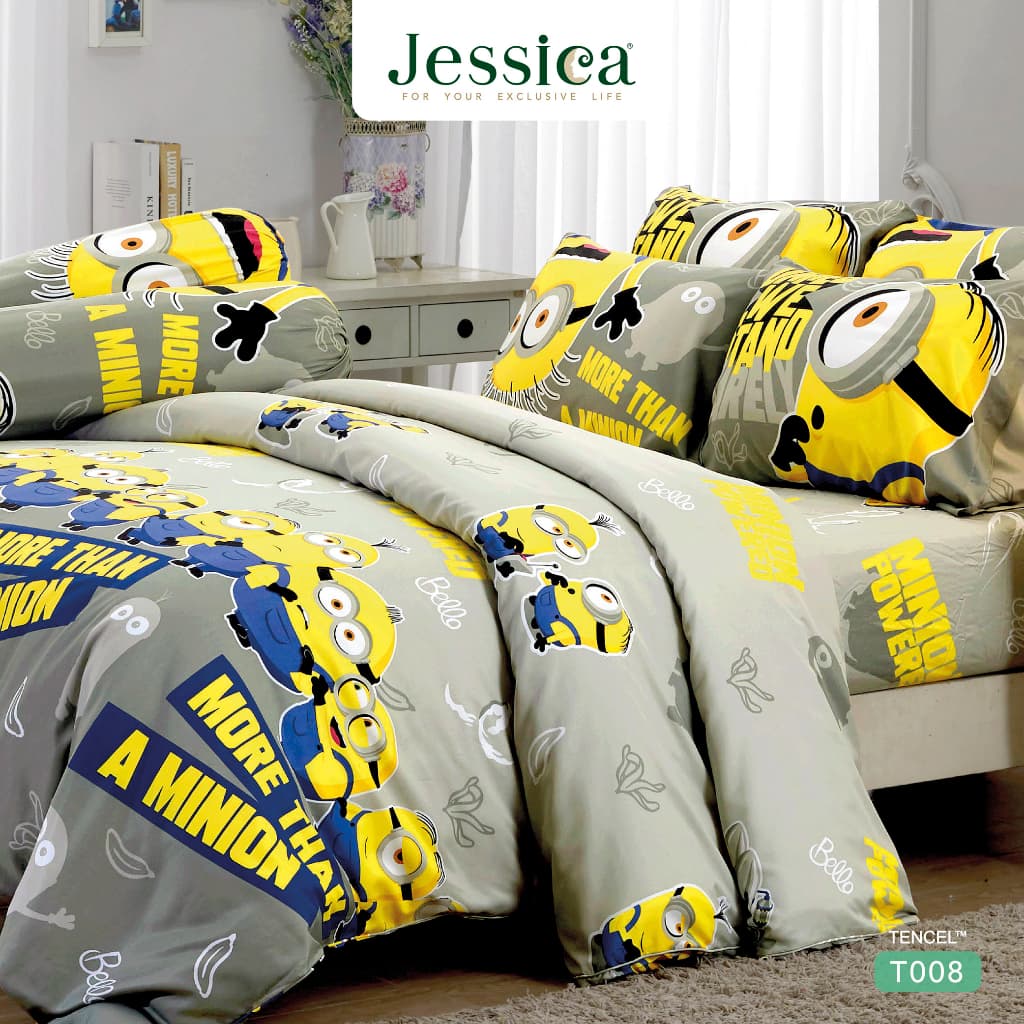 Jessica รุ่น T008 ชุดเครื่องนอน Tencel™ ลายลิขสิทธิ์แท้ Minions มอบสัมผัสนุ่มลื่นดุจแพรไหมจากเส้นใยธรรมชาติ ระบายอากาศดีเยี่ยม ป้องกันแบคทีเรีย เพื่อการนอนหลับที่สบายและปลอดภัย https://lnwchill.com