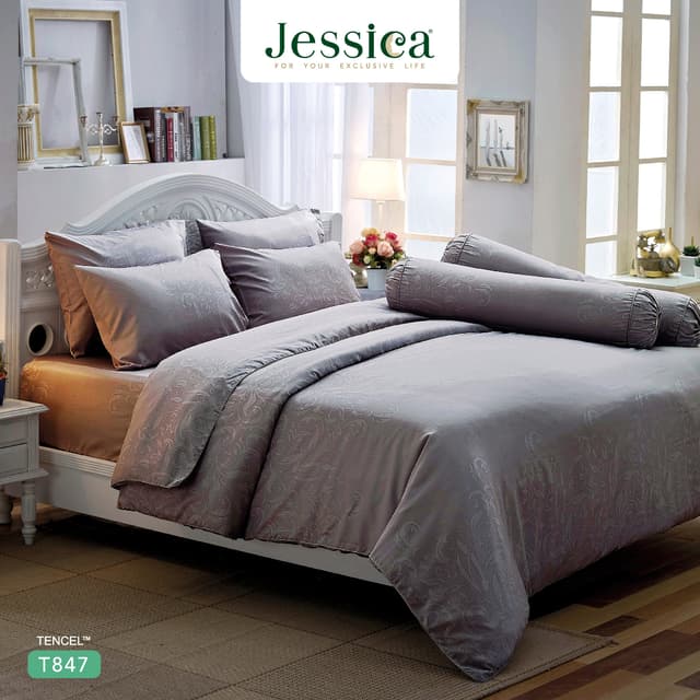 Jessica รุ่น T847 ชุดเครื่องนอน Tencel พิมพ์ลาย สัมผัสนุ่มลื่นดุจแพรไหม ระบายอากาศดีเยี่ยม ลดการสะสมของแบคทีเรีย Jessica Tencel T847, ชุดเครื่องนอน Jessica T847, ผ้าปูที่นอน Tencel,